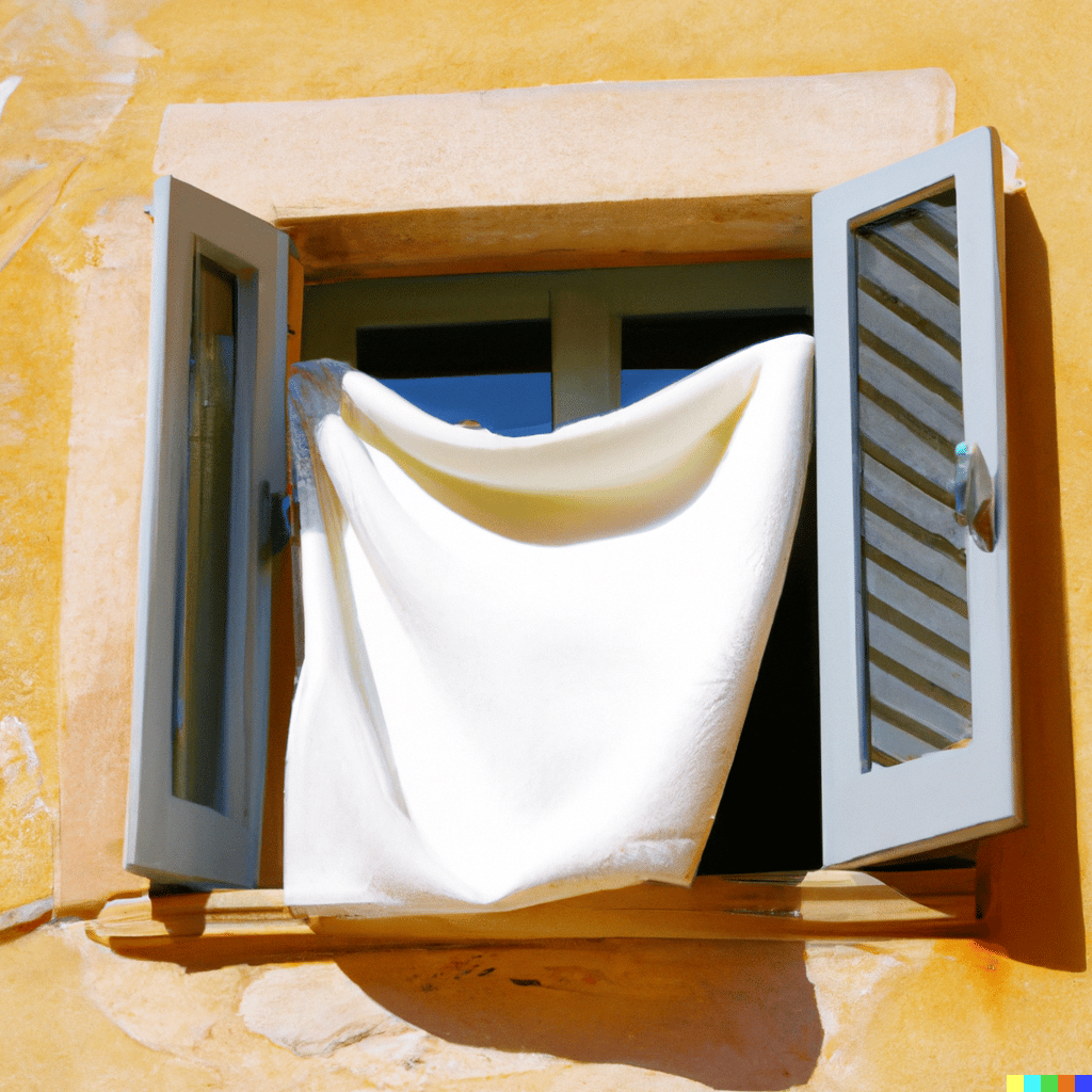 Handtuch vors Fenster gegen Hitze in der Wohnung.