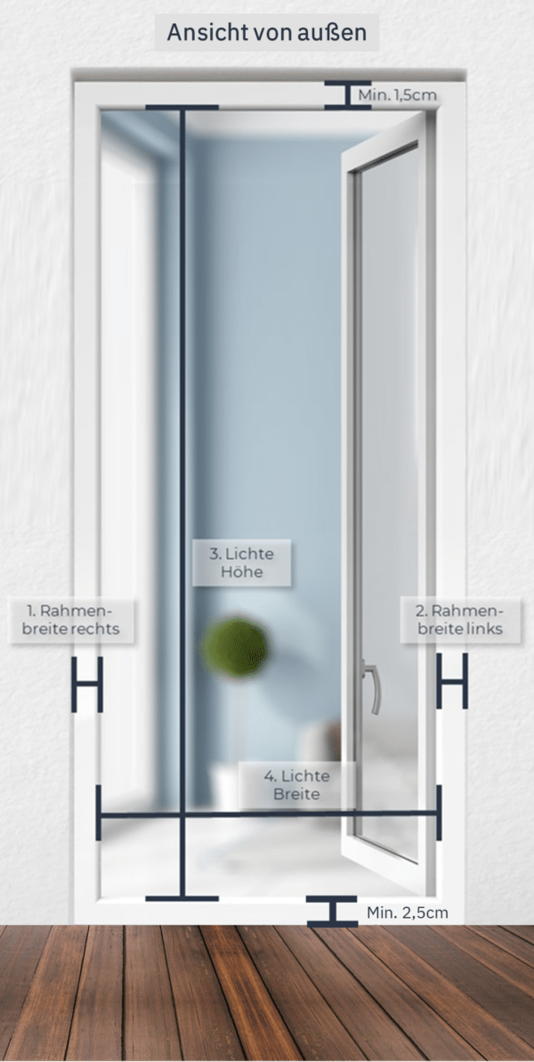 Meting CLIPNSHADE deur - CLIP&#039;N&#039;SHADE - Buitenrolgordijn voor balkondeuren