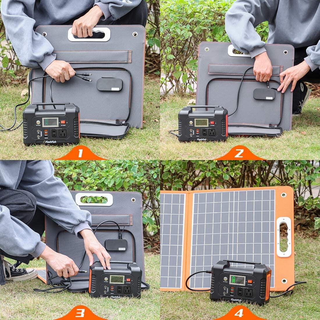 Faltbares Solarmodul mit direkter Anschlussmöglichkeit für USB-A und USB-C.