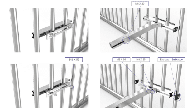 Detailbild zur Befestigung von PV-Modulen an einem Geländer.