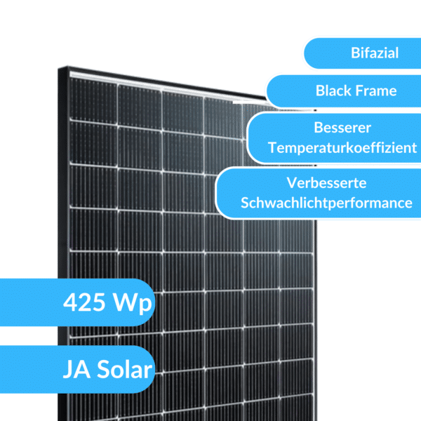 PV Module 425 Wp Bifacial Black Frame JA Solar JAM54D40 425MB - PV Module 425 Wp Bifacial Black Frame JA Solar JAM54D40-425/MB