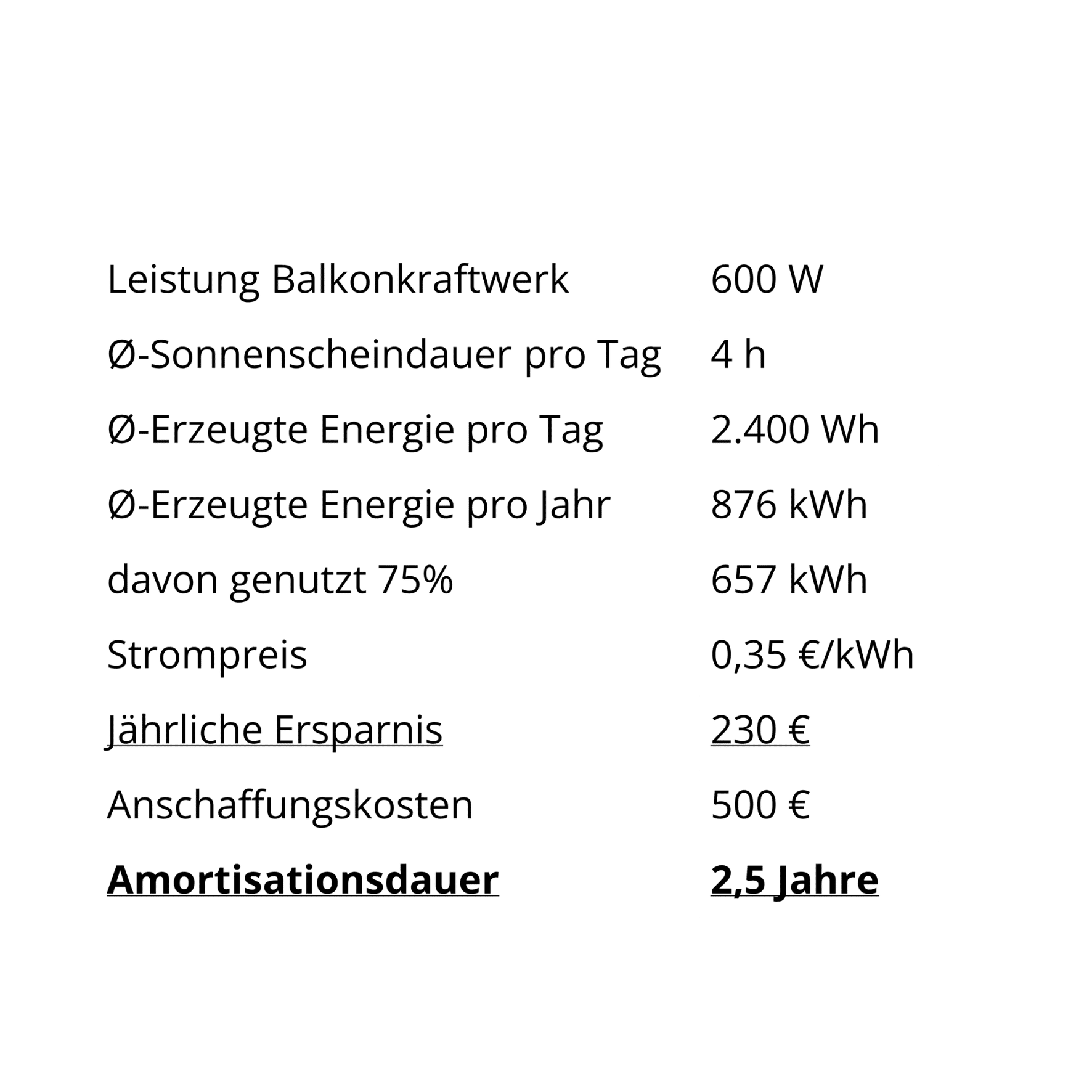 Amortisationsrechnung Balkonkraftwerk