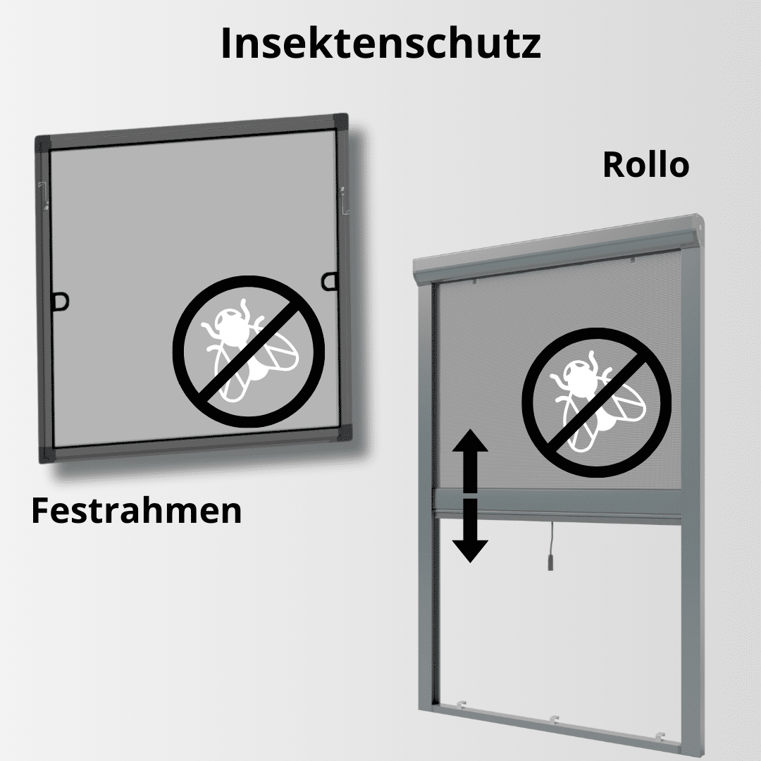 Insektenschutz Rollo und Festrahmen - Fliegengitter Mückenschutz