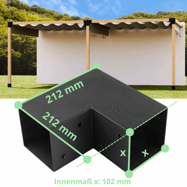 Afmetingen L-hoekverbinding Paalverbinding Balkverbinding DIY pergola met muuraansluiting