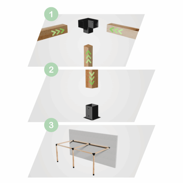 Illustratie van de montagestappen voor doe-het-zelf pergola