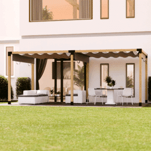 Pérgola cubierta de patio doble techo de tela independiente y deslizante 2