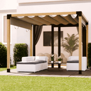 Pérgola independiente con techo corredizo de tela 2