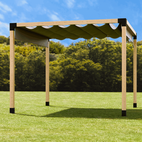Cubierta de pérgola independiente con techo corredizo de tela 3