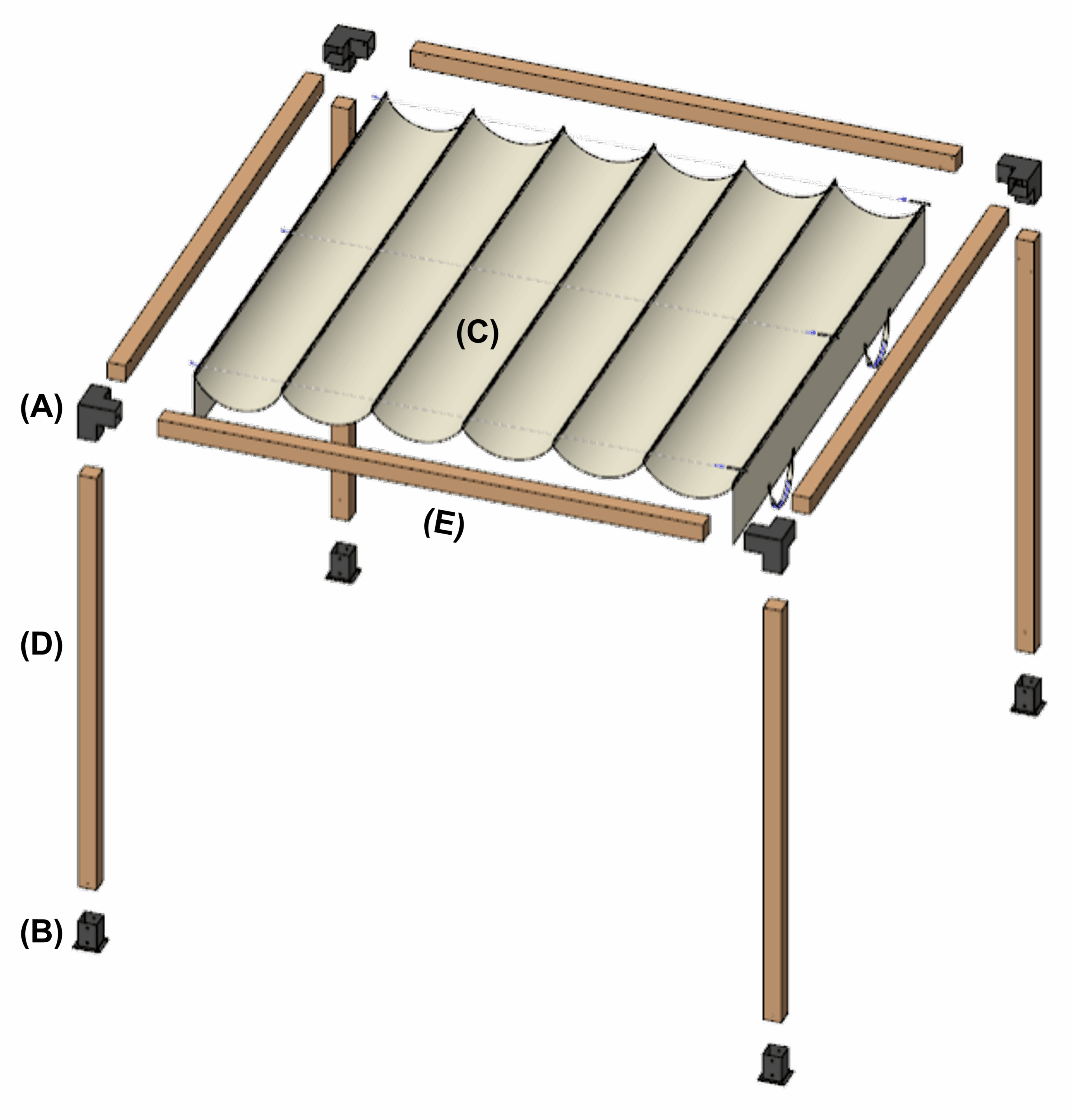 Dibujo de un toldo plegable (1) Despiece de una cubierta de terraza de CLIP'N'SHADE