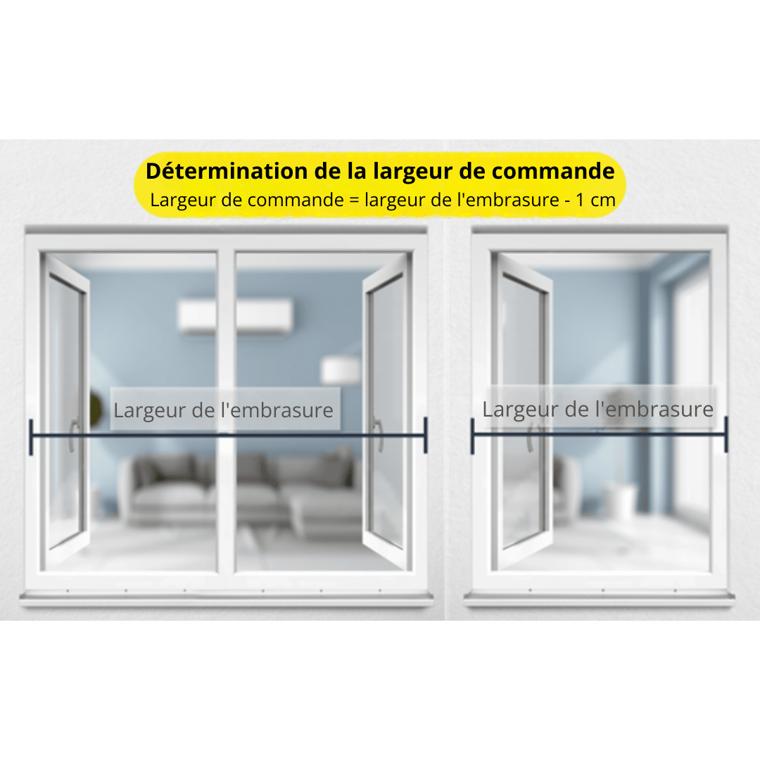 Tu détermines la largeur de commande en mesurant la largeur de l'embrasure et en déduisant un centimètre pour la mesure de sécurité.
