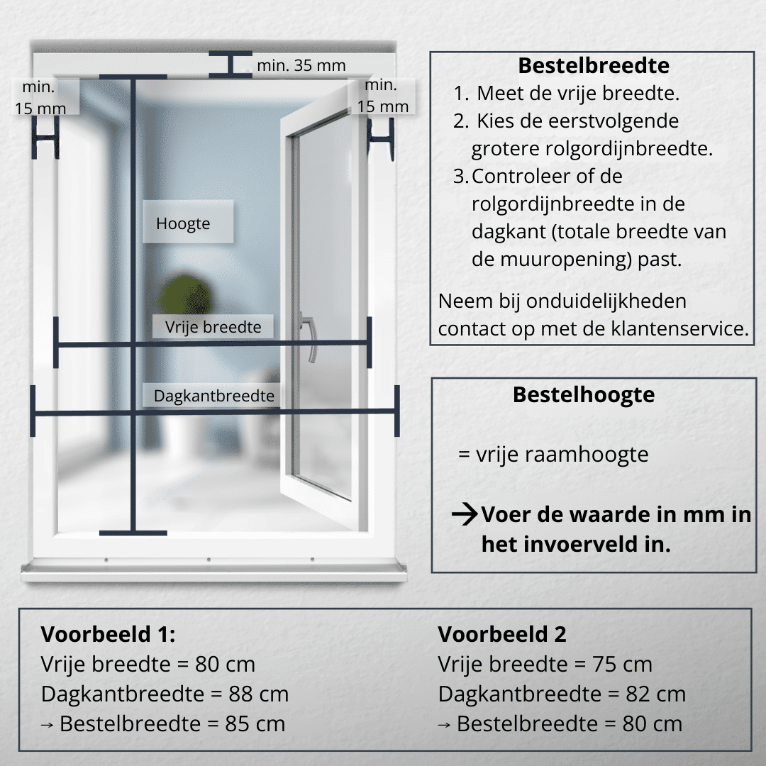 Meet de afmetingen van het insectenrolgordijn correct