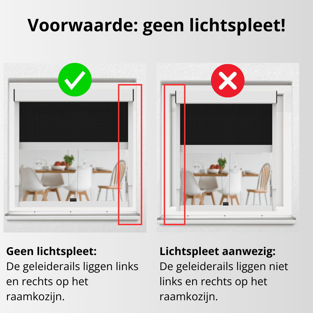 Externe installatie van rolgordijnen, Geen lichtspleet, Vereiste: Geen lichtspleet