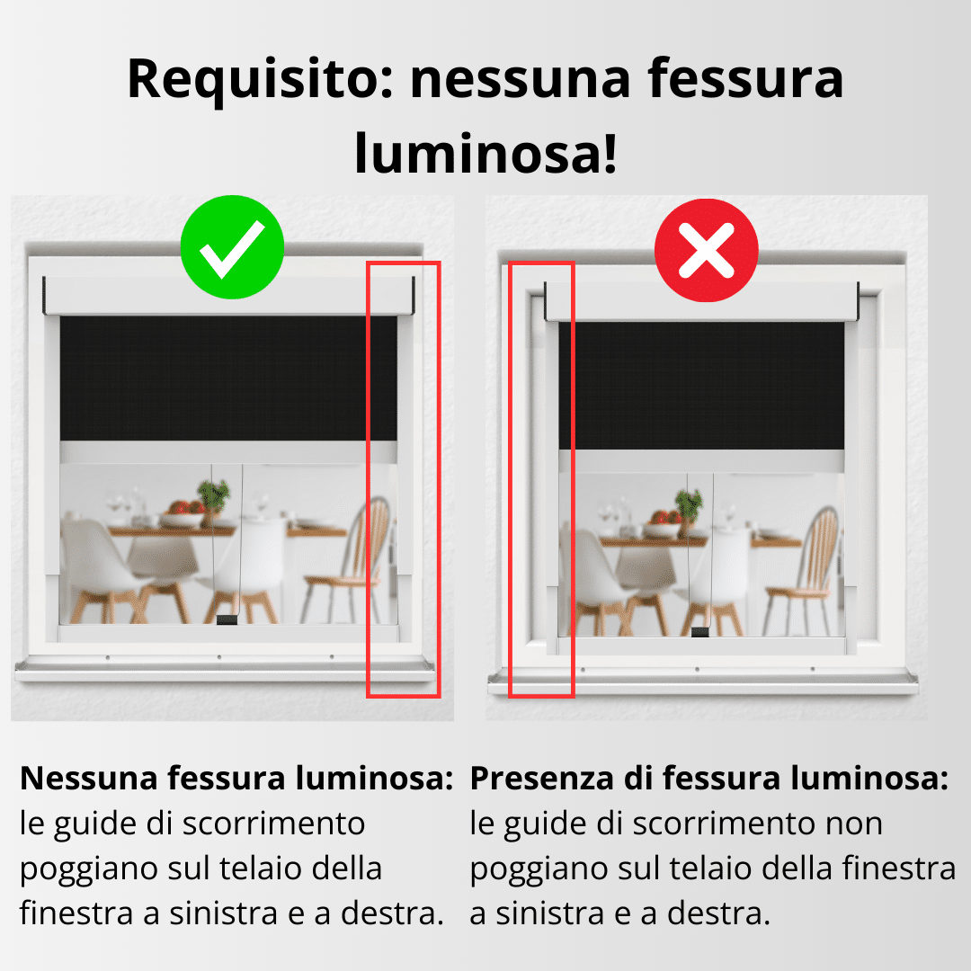 Installazione di tende a rullo esterne, Nessuna fessura di luce, Requisito: Nessuna fessura di luce