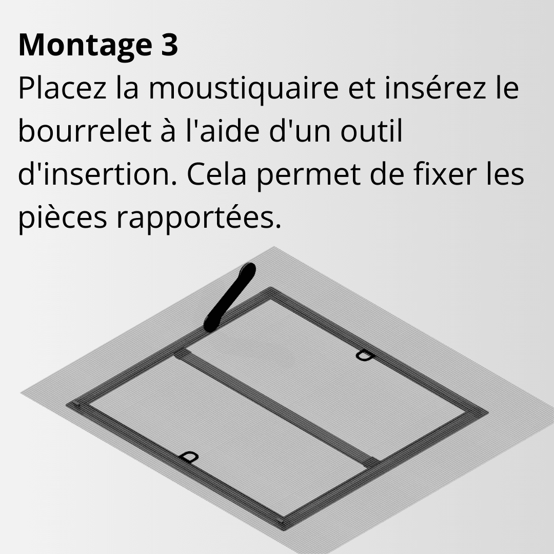 Cadre fixe à moustiquaire, Point de montage 3, Moustiquaire, Incorporer le passepoil, Instructions, Montage