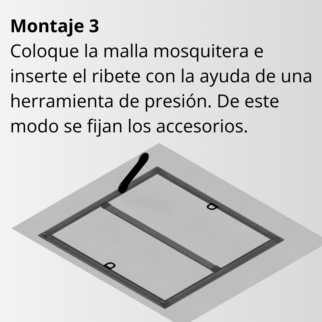 Mosquitera marco fijo, punto de instalación 3, mosquitera, tubo de inserción, instrucciones, instalación
