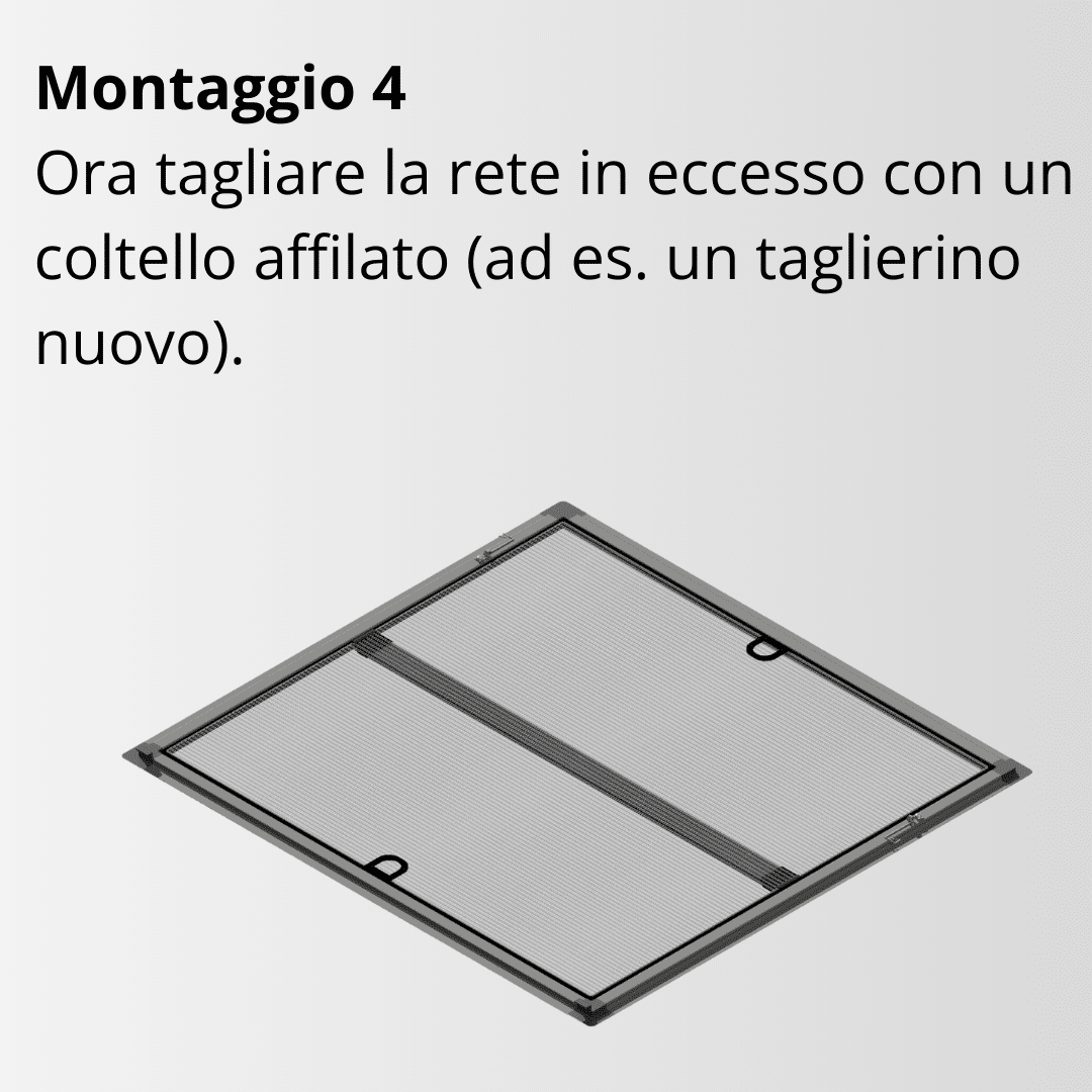 Zanzariera a telaio fisso, punto di installazione 4, taglio della zanzariera a misura, istruzioni, installazione
