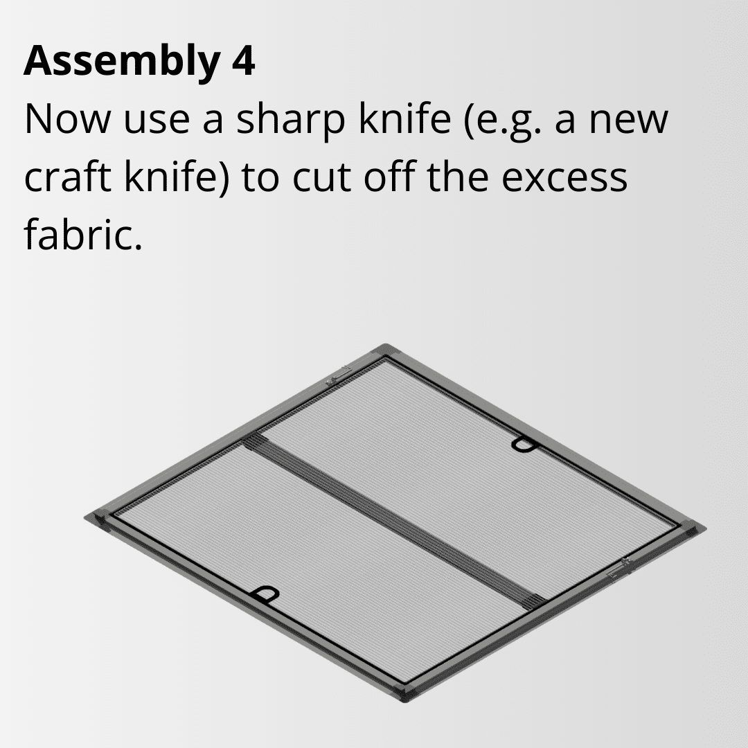 Insect screen fixed frame, installation point 4, cutting fly screen to size, instructions, installation