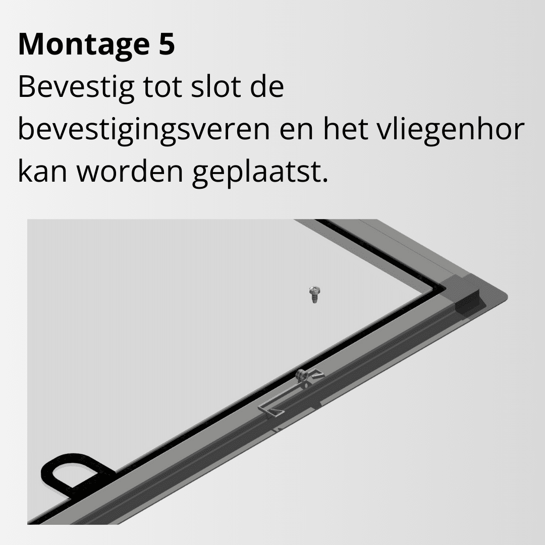 Insectenhor vast frame, montagepunt 5, instructies, bevestigingsveren, vliegenhor