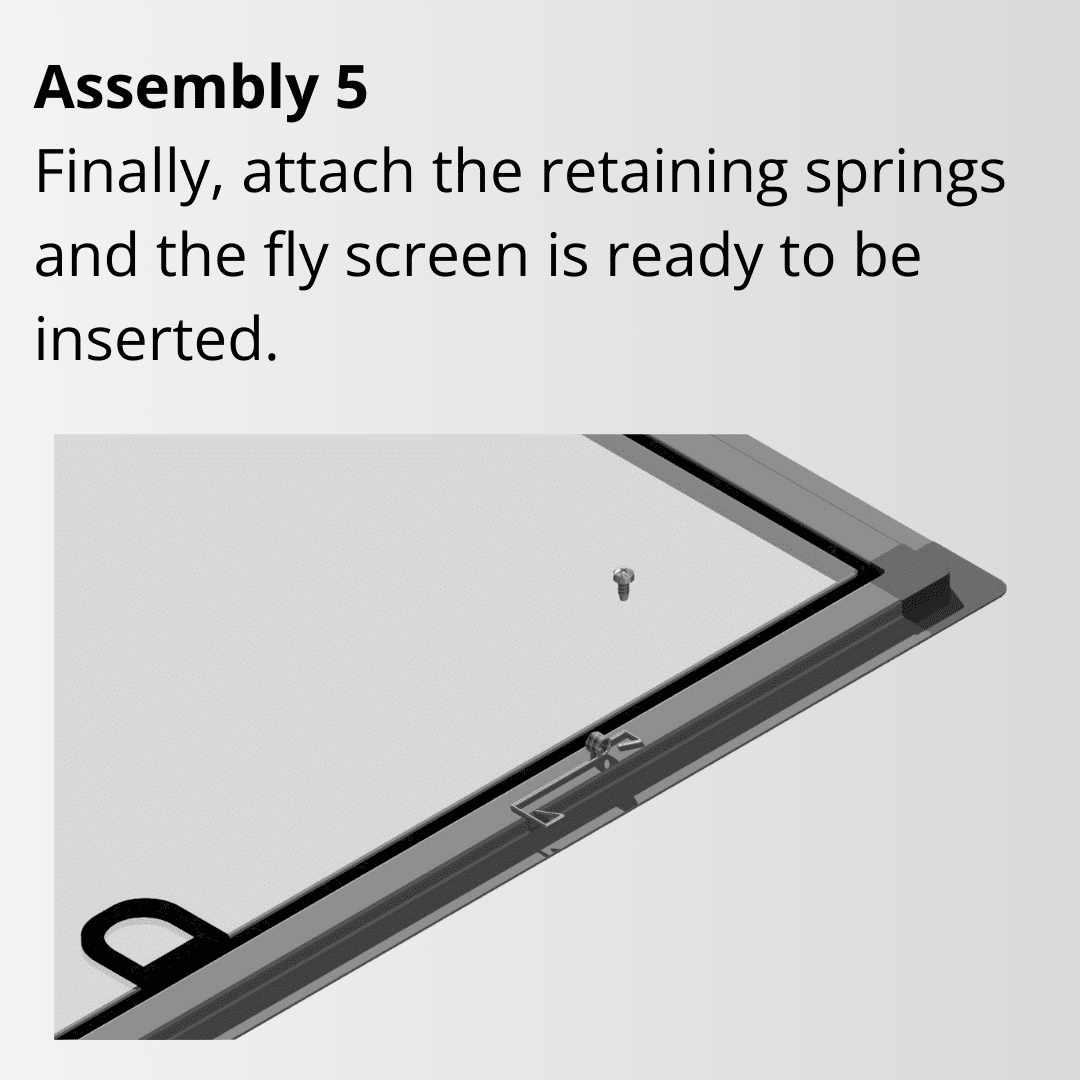Insect screen fixed frame, mounting point 5, instructions, retaining springs, fly screen