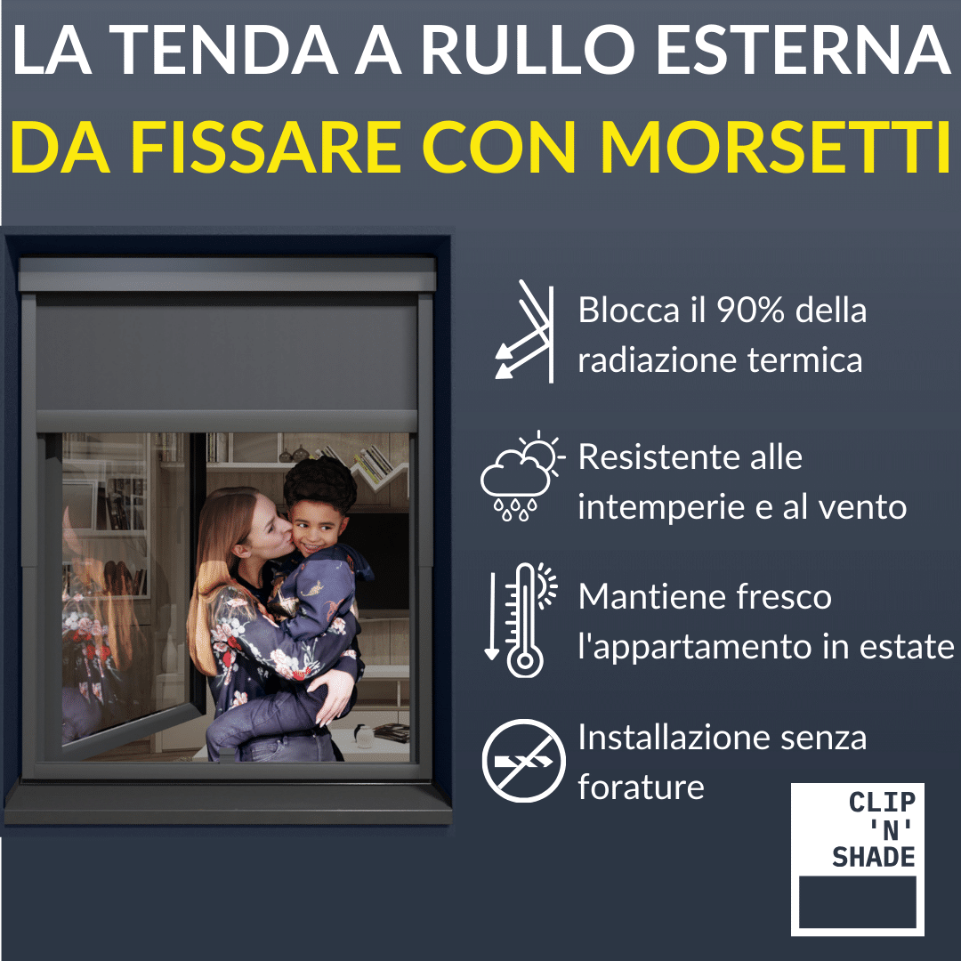 Tenda a rullo esterna per il fissaggio: 90-95 % Protezione dalle radiazioni termiche, resistente alle intemperie e al vento da -20°C a 60°C, casa fresca grazie all'installazione esterna