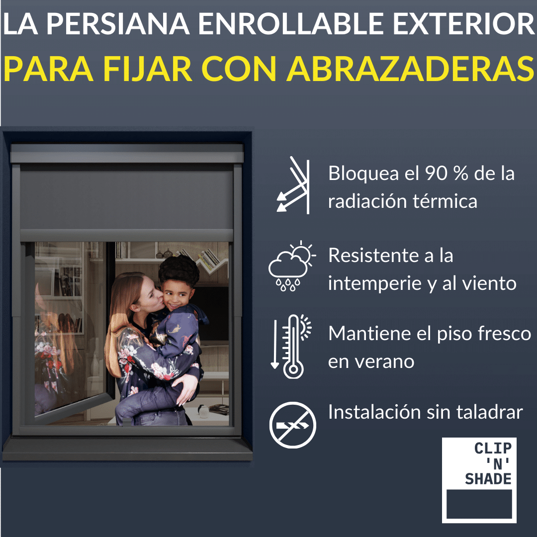 Cortina enrollable exterior para sujeción: 90-95 % Protección contra la radiación térmica, resistente a la intemperie y al viento de -20°C a 60°C, hogar fresco gracias a la instalación exterior