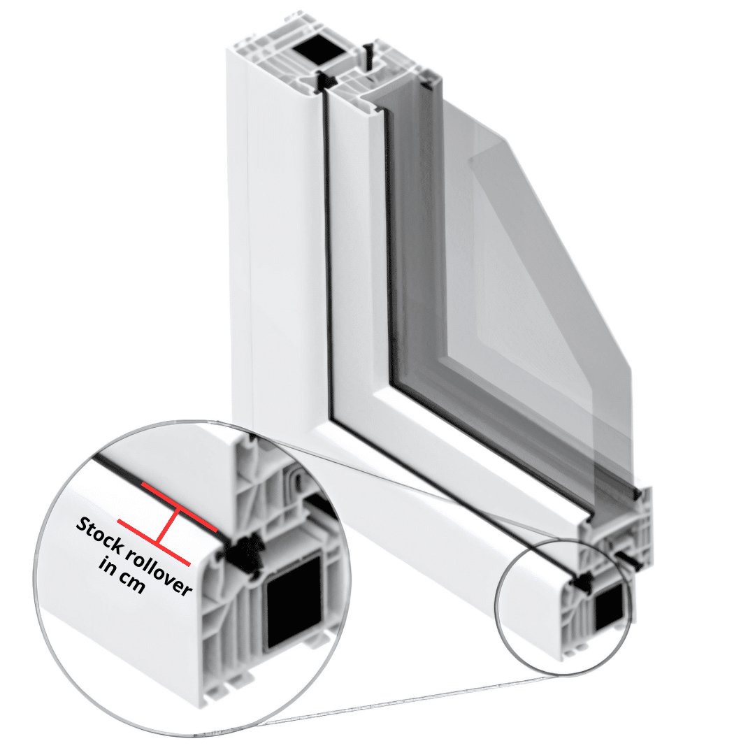PVC-U window with zoom on mullion rebate.